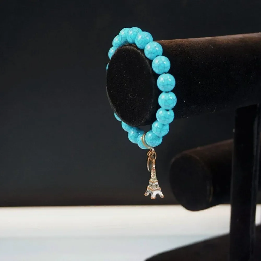 Lovisa Stretch Bracelet Blue Beads Eiffel Tower Charm